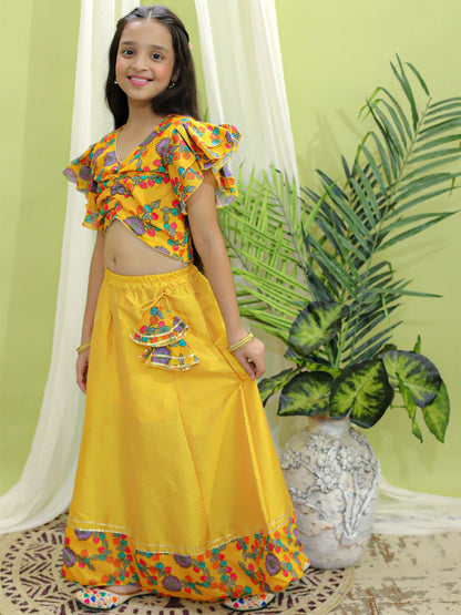 Girl's Cotton Yellow Lehenga Sets