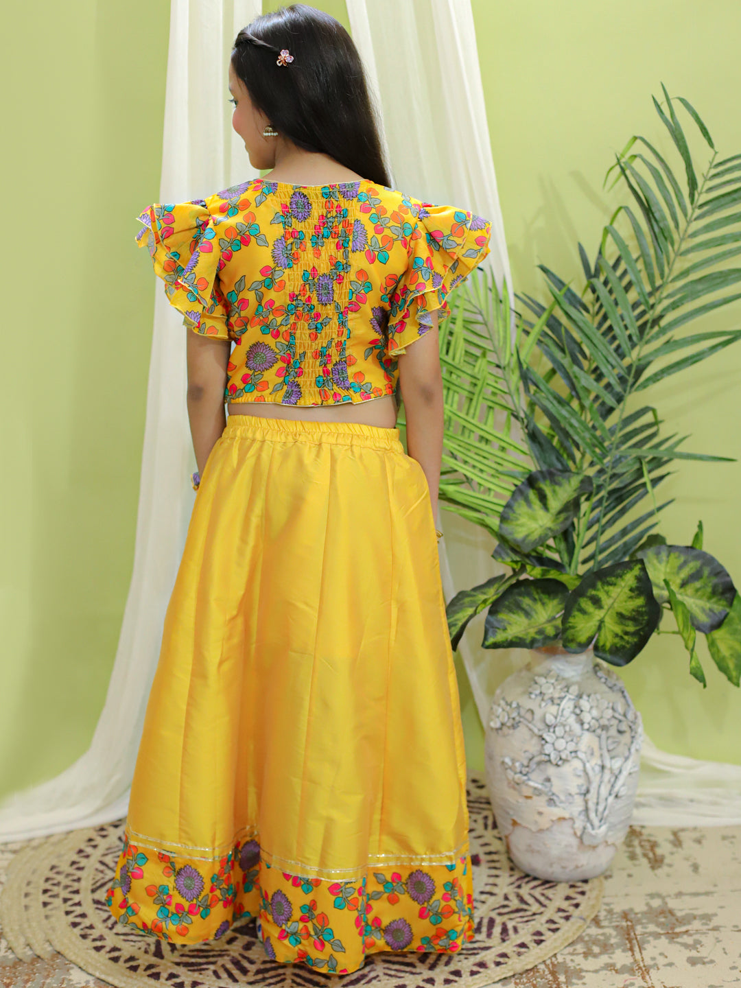 Girl's Cotton Yellow Lehenga Sets