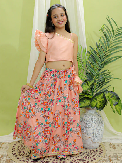 Girl's Silk Peach Lehenga Sets