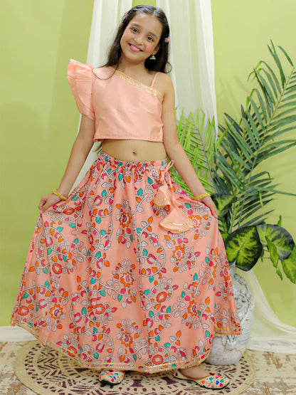 Girl's Silk Peach Lehenga Sets