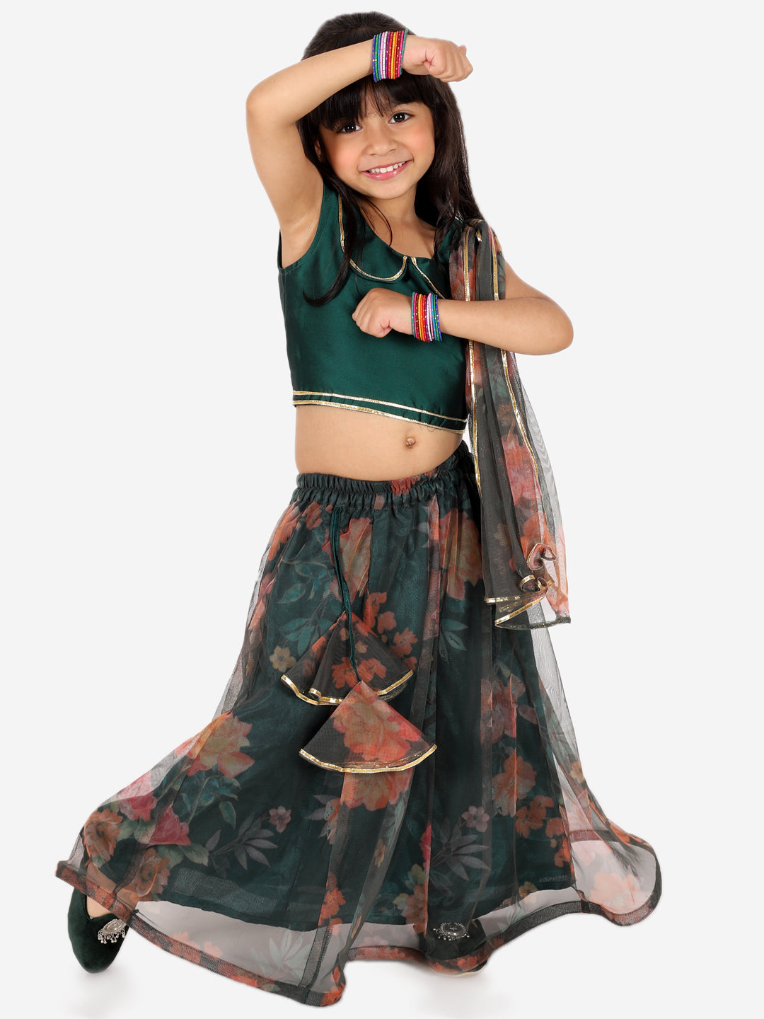 Girl's Silk Green Lehenga Sets