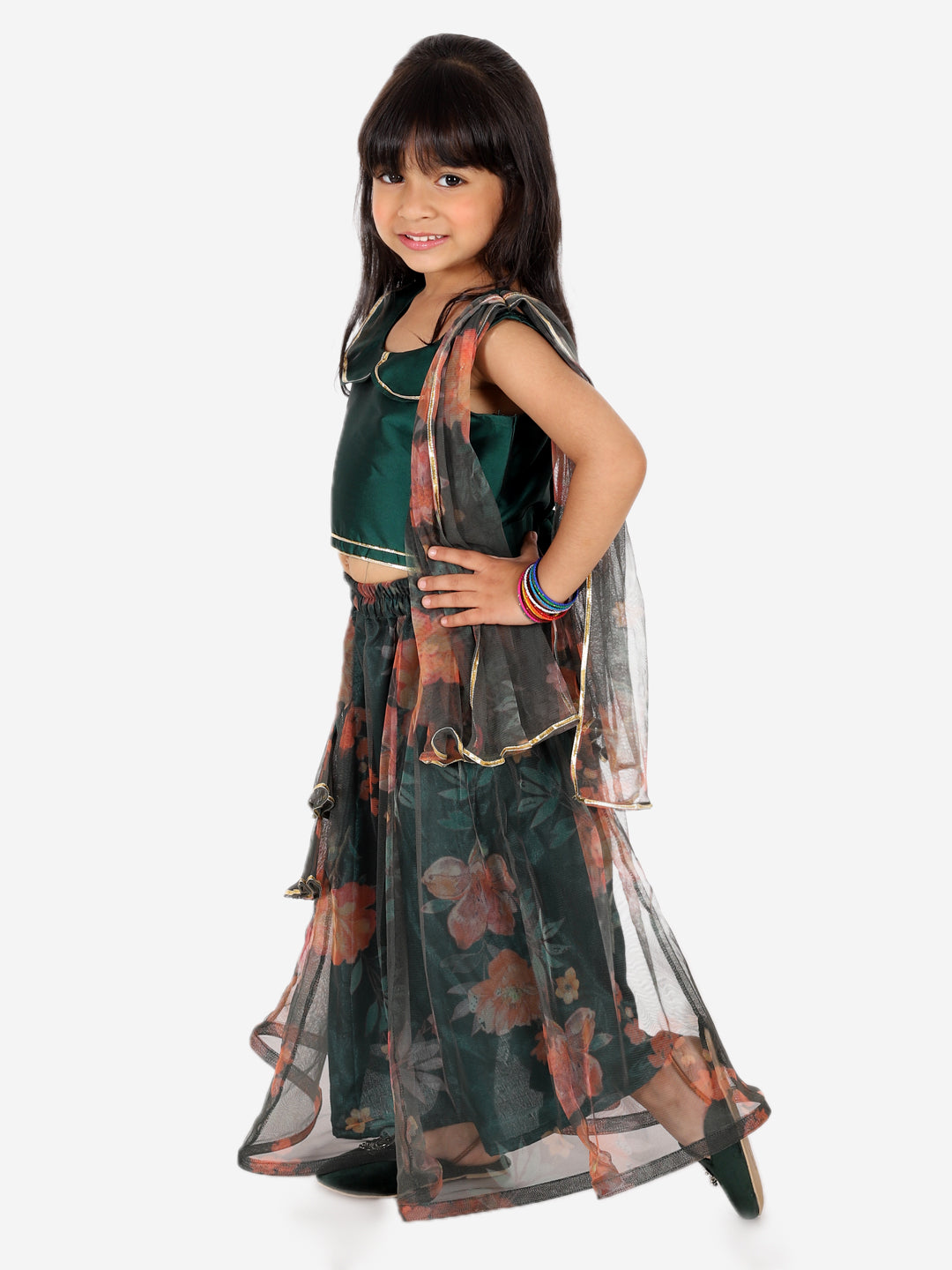 Girl's Silk Green Lehenga Sets