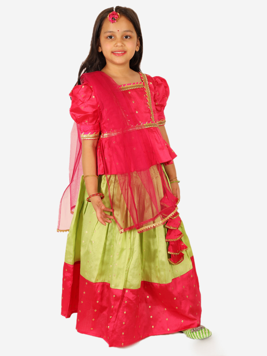 Girl's Taffeta Pink Lehenga Sets