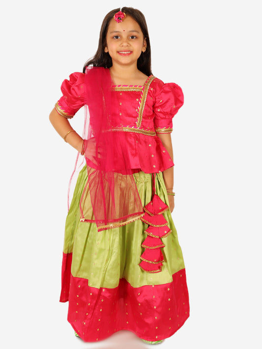 Girl's Taffeta Pink Lehenga Sets