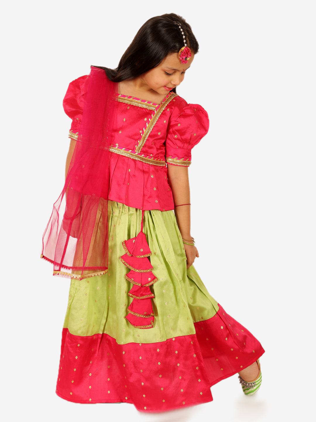 Girl's Taffeta Pink Lehenga Sets