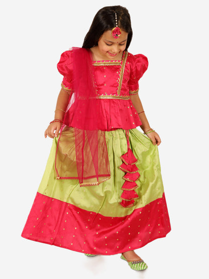 Girl's Taffeta Pink Lehenga Sets