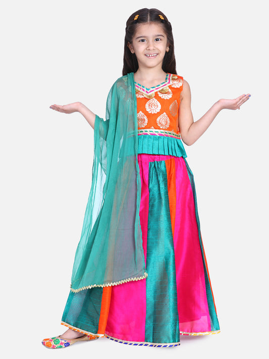 Girl's Silk Orange Lehenga Sets