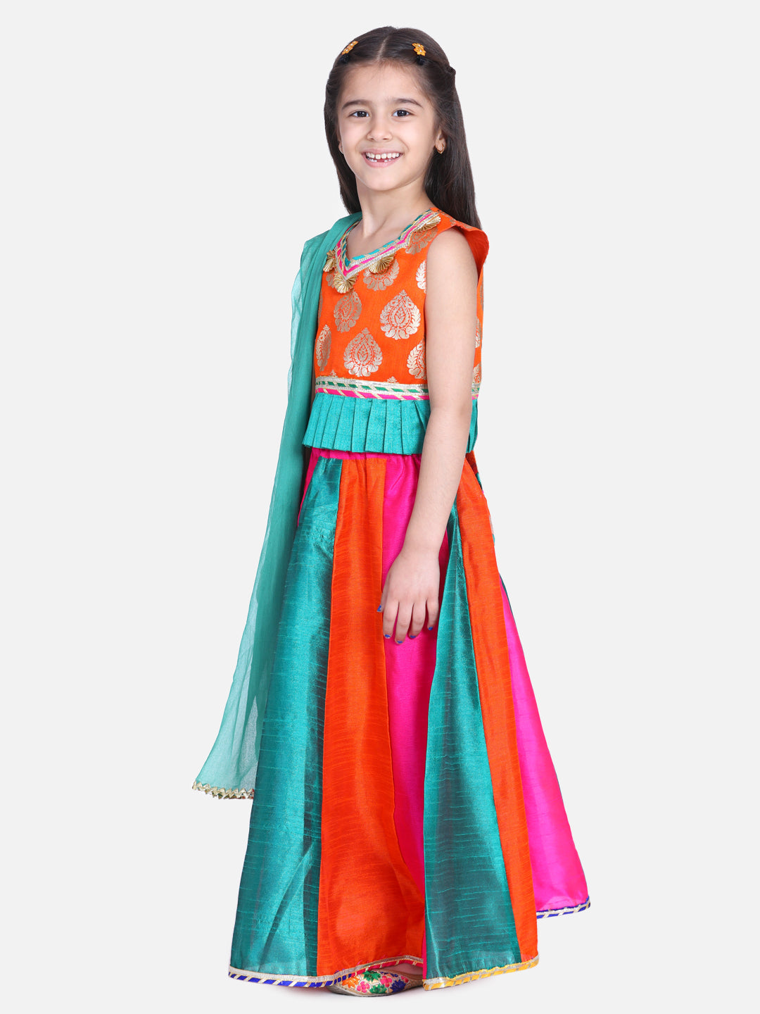 Girl's Silk Orange Lehenga Sets