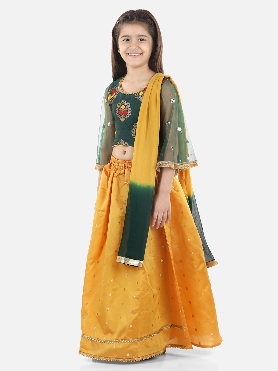 Girl's Silk Green Lehenga Sets