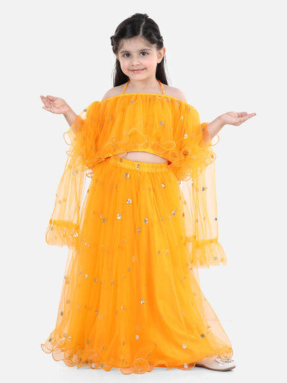 Girl's Net Yellow Lehenga Sets