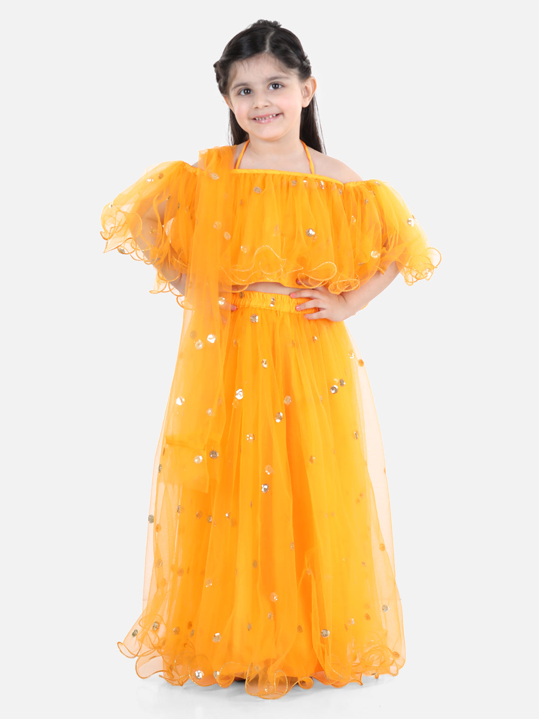 Girl's Net Yellow Lehenga Sets