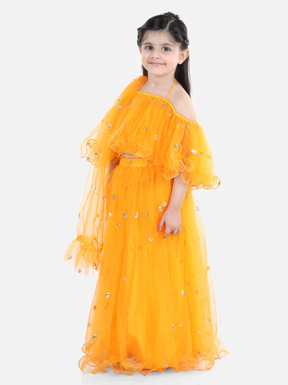 Girl's Net Yellow Lehenga Sets