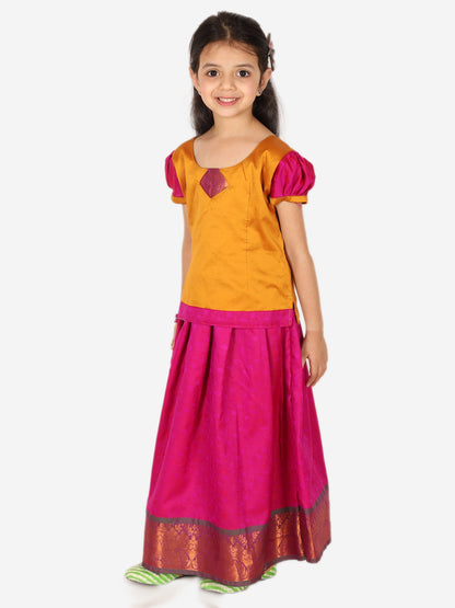 Girl's Silk Orange Lehenga Sets