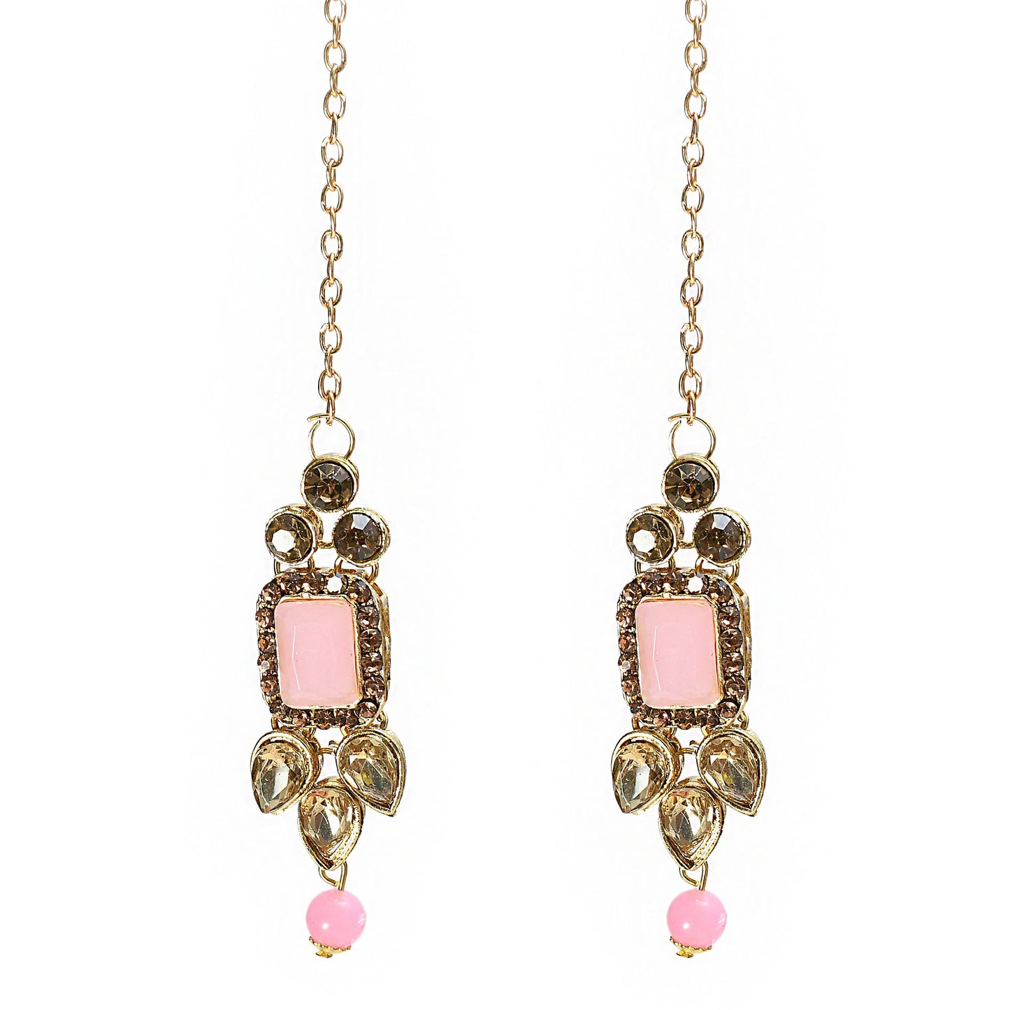 Gold-Plated Stone & Pearls Baby Pink Necklace Set Mangalsutra Jkms_072