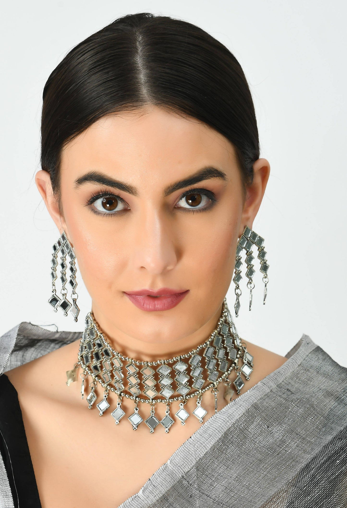 Traditional design Mirror Necklace with Earrings Jkms_135