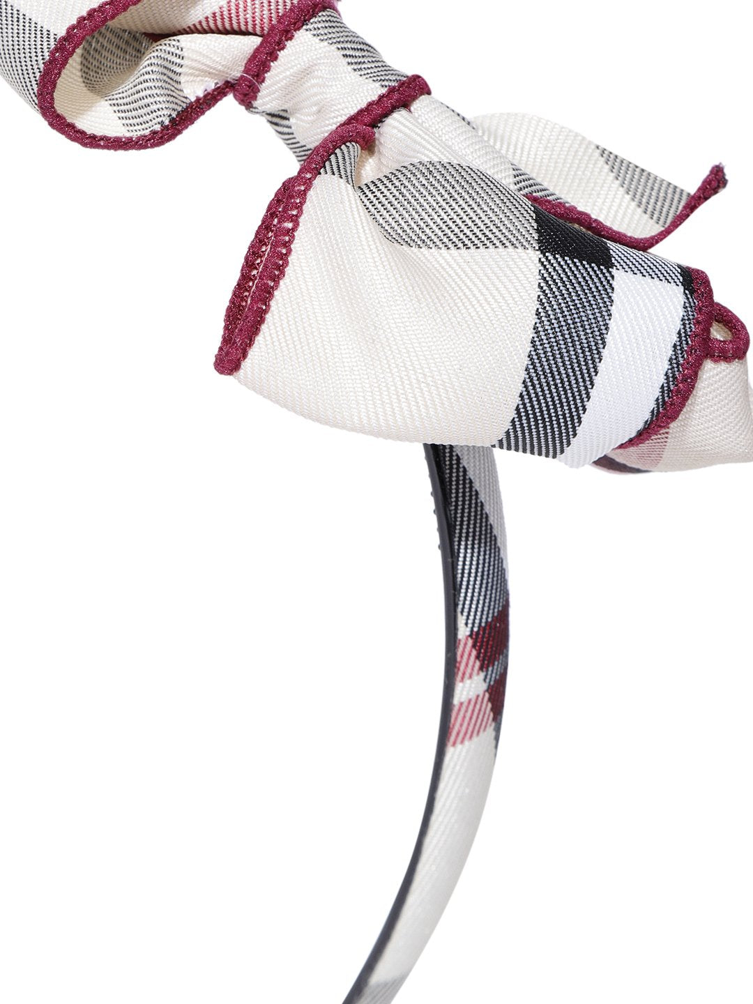 Women's  Beige And Maroon Checkerd Side Bow Hairband