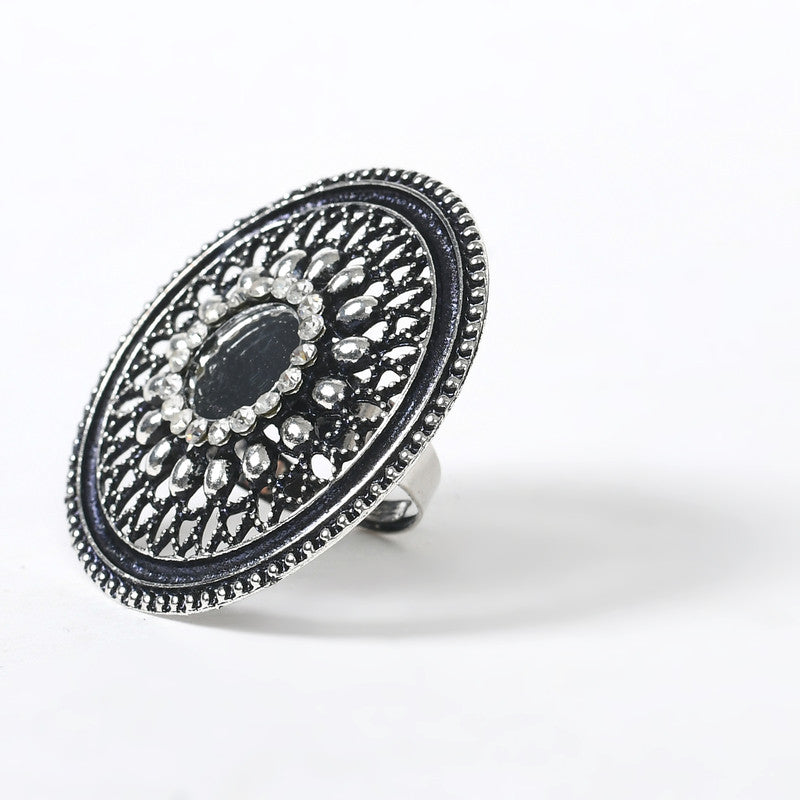 Women's Oxidised Silver-Toned Adjustable Finger Ring