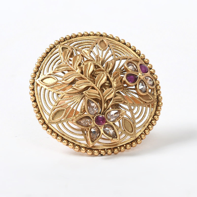 Women's Gold-Plated Stone Studded Adjustable Finger Ring