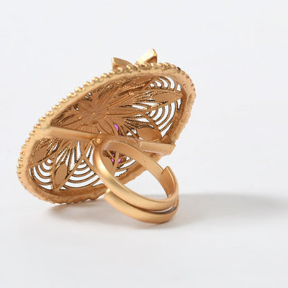 Women's Gold-Plated Stone Studded Adjustable Finger Ring