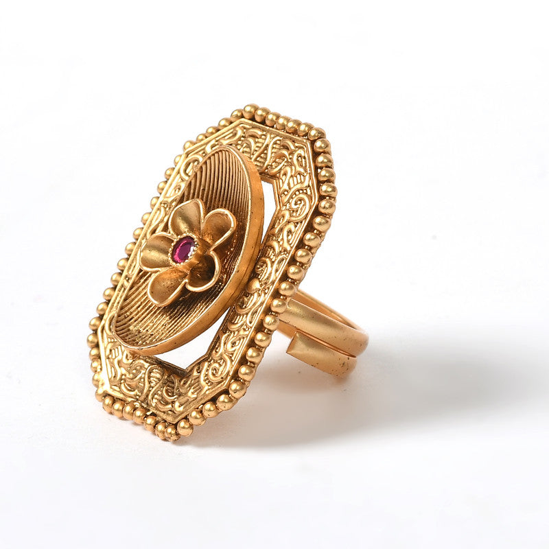 Women's Gold-Plated Stone Studded Adjustable Finger Ring