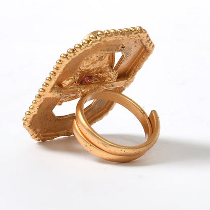 Women's Gold-Plated Stone Studded Adjustable Finger Ring