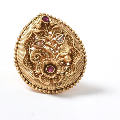 Women's Gold-Plated Stone Studded Adjustable Finger Ring