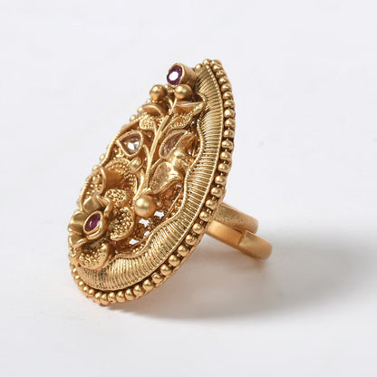 Women's Gold-Plated Stone Studded Adjustable Finger Ring