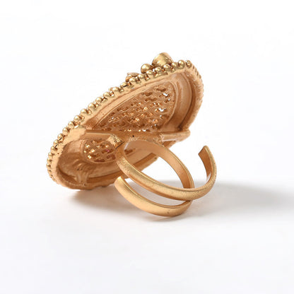 Women's Gold-Plated Stone Studded Adjustable Finger Ring