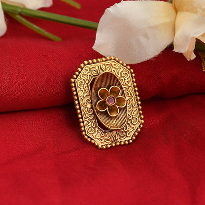 Women's Gold-Plated Stone Studded Adjustable Finger Ring