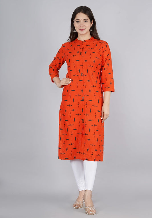 Women's Solid Cotton Fabric Kurta'S Red Color