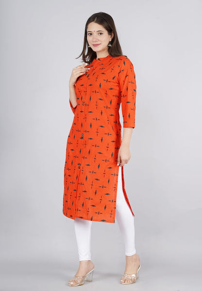 Women's Solid Cotton Fabric Kurta'S Red Color