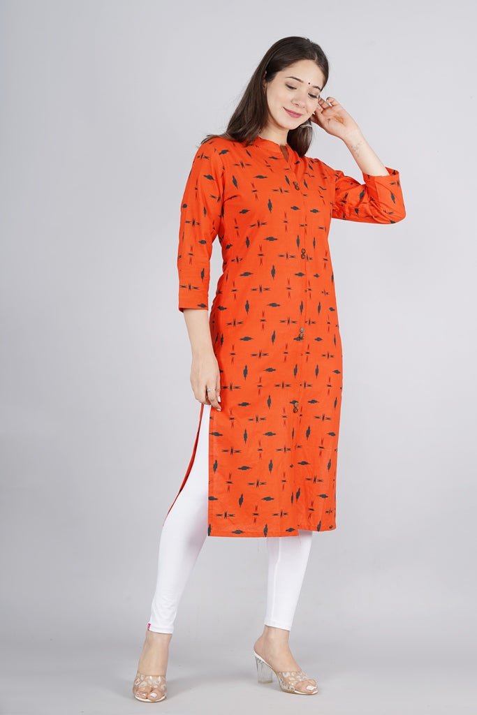 Women's Solid Cotton Fabric Kurta'S Red Color