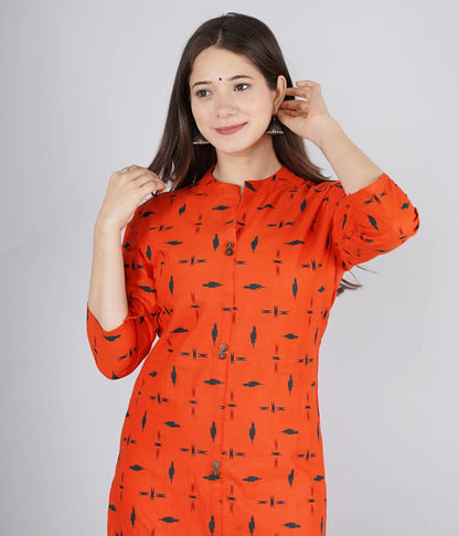 Women's Solid Cotton Fabric Kurta'S Red Color