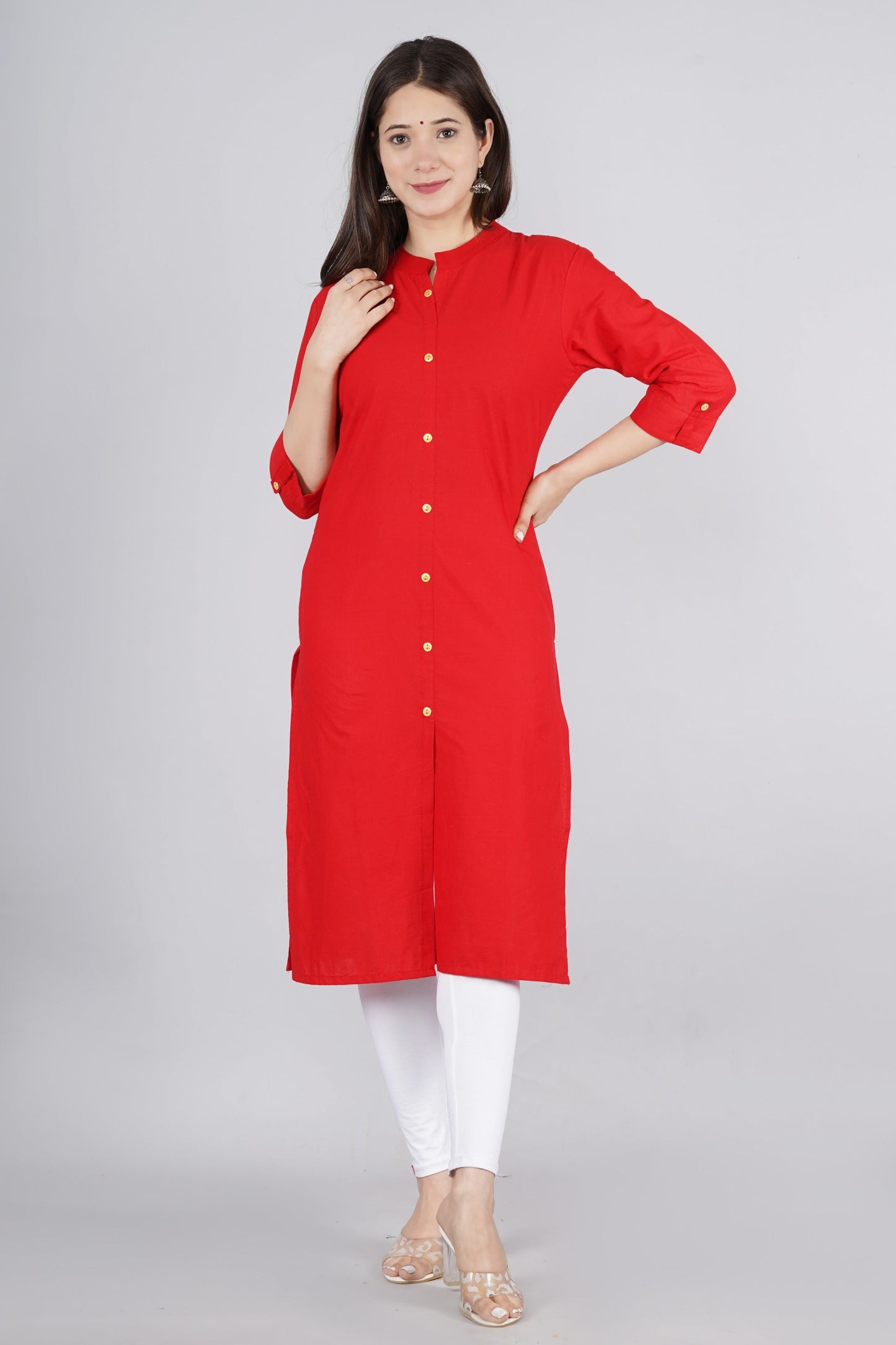 Women's Red Cotton Kurta by  (1pc)