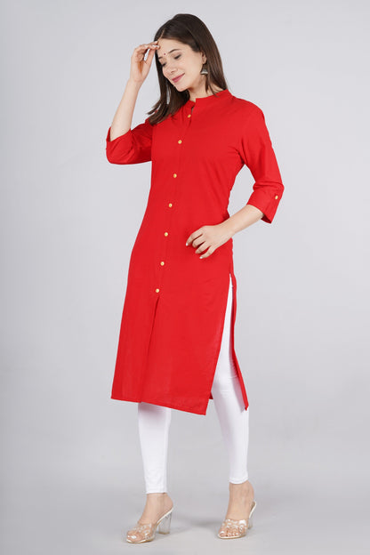 Women's Red Cotton Kurta by  (1pc)