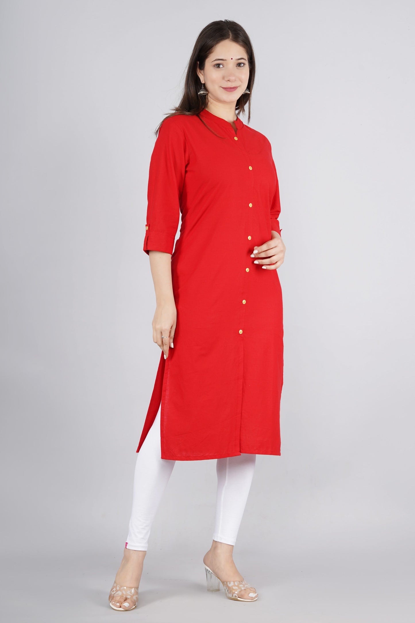 Women's Red Cotton Kurta by  (1pc)