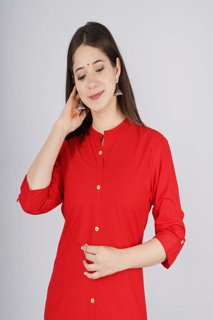 Women's Red Cotton Kurta by  (1pc)