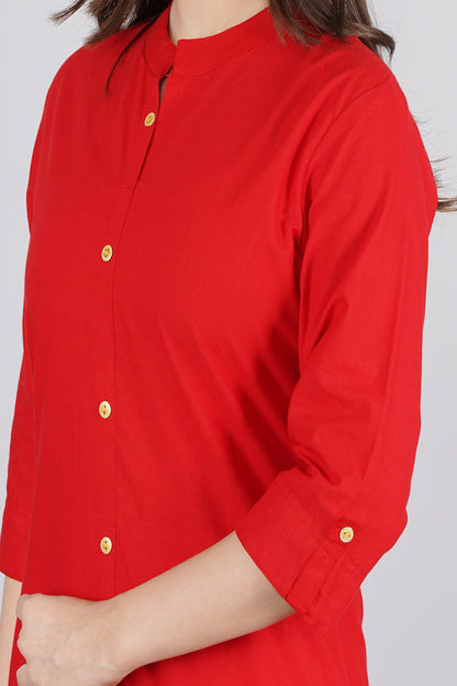 Women's Red Cotton Kurta by  (1pc)