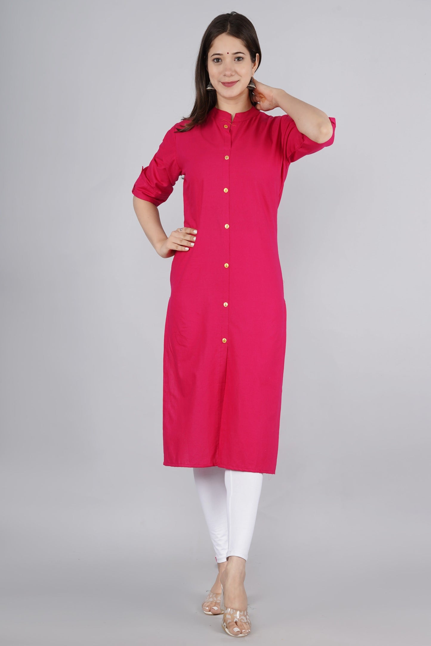 Women's Pink Cotton Kurta by  (1pc)