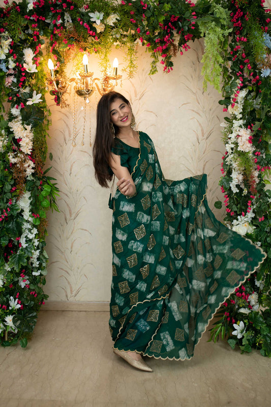 Women's Green Sequin and Thread work saree - Label Shaurya Sanadhya