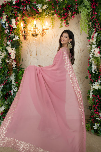 Women's Dusty Pink Saree with Heavy Sequin Border - Label Shaurya Sanadhya