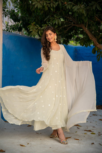 Women's Ivory High Kali Anarkali set - Label Shaurya sanadhya