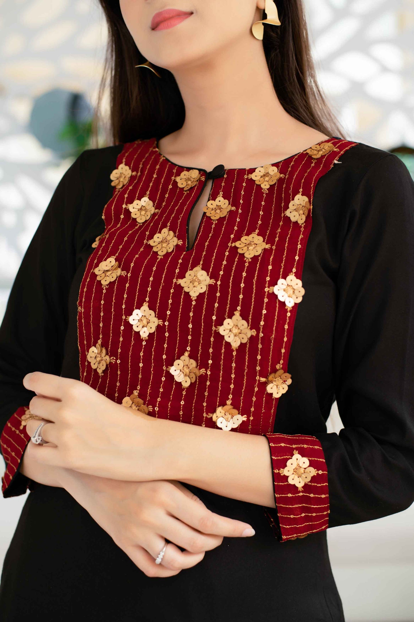 Women's Black Patiala Set With Red Neck Work (2pcs Set) - Label Shaurya Sanadhya