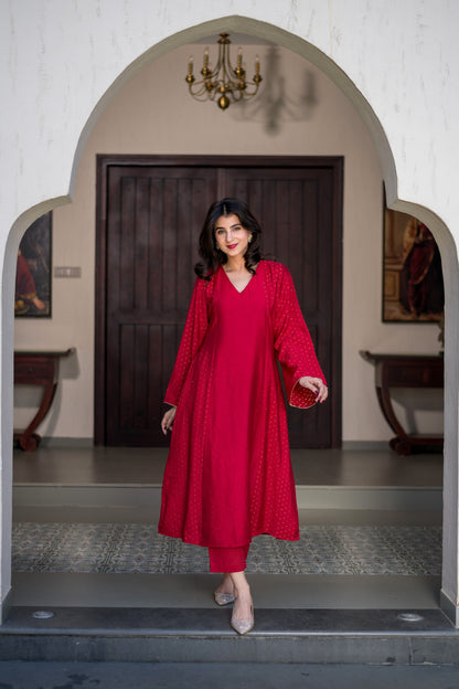 Red And Gold Chanderi Kurta Set