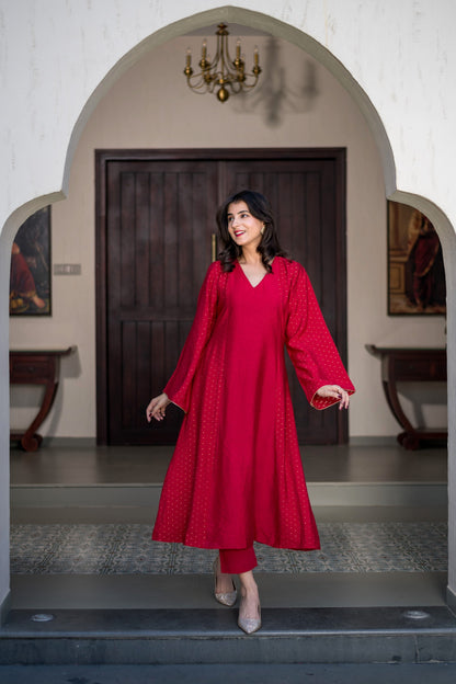 Red And Gold Chanderi Kurta Set