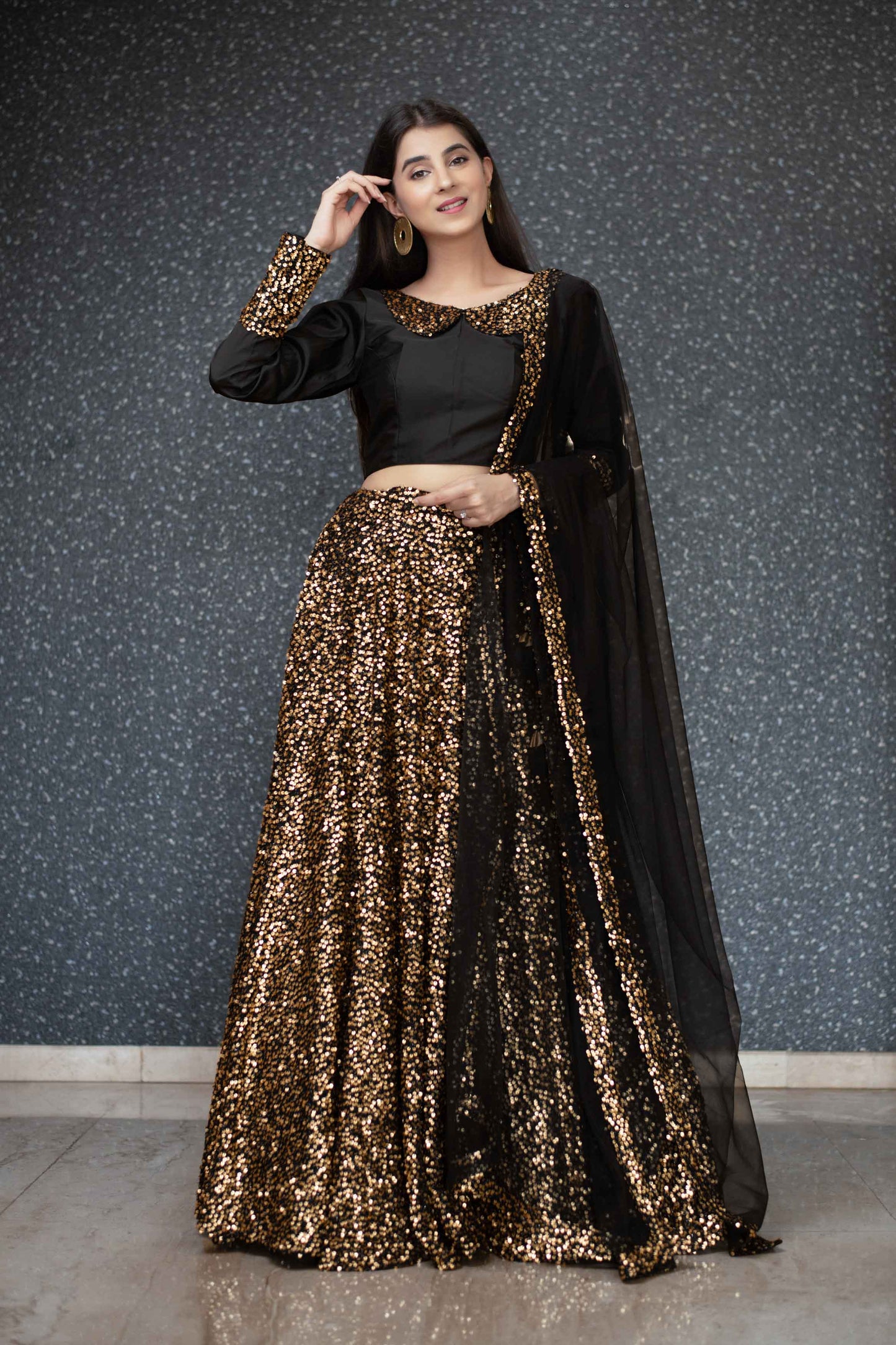 Women's Black And Gold Lehenga Set - Label Shaurya Sanadhya