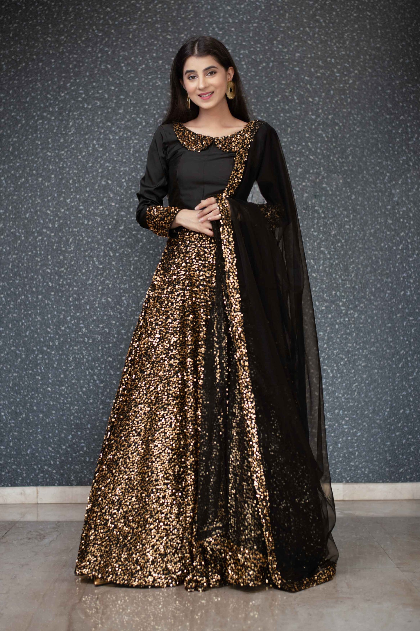 Women's Black And Gold Lehenga Set - Label Shaurya Sanadhya