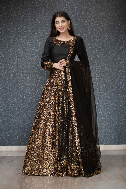 Women's Black And Gold Lehenga Set - Label Shaurya Sanadhya