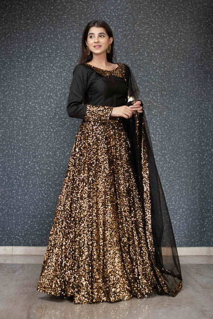 Women's Black And Gold Lehenga Set - Label Shaurya Sanadhya