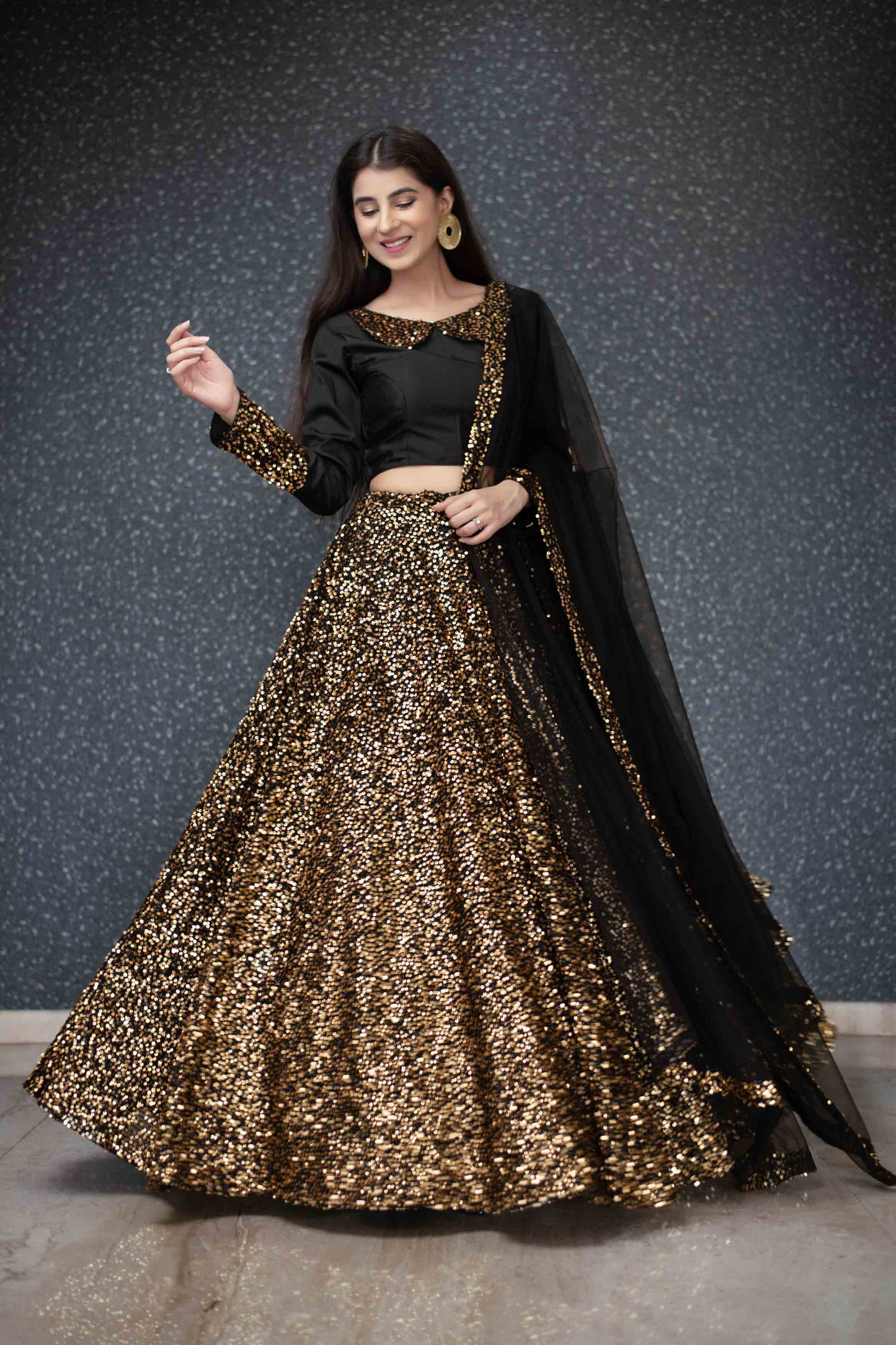 Women's Black And Gold Lehenga Set - Label Shaurya Sanadhya